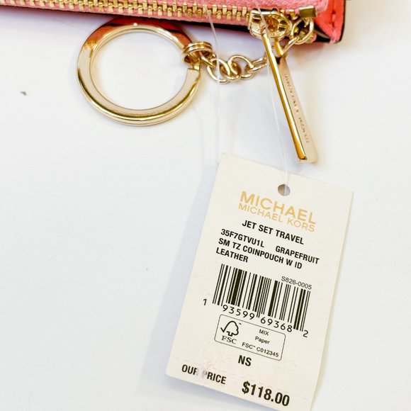Michael Kors Jet Set Travel Small Coin Pouch ID Key Holder Wallet Grapefruit - Picture 10 of 11